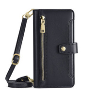 Flip case for iPhone 15 Pro, Wallet Zipper Pocket, black
