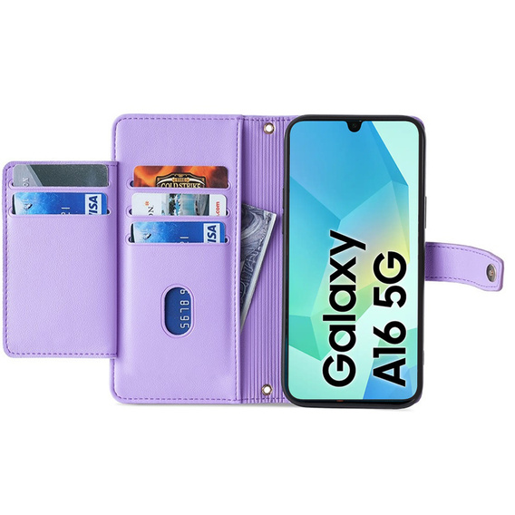 Flip case for Samsung Galaxy A16, Wallet Zipper Pocket, purple