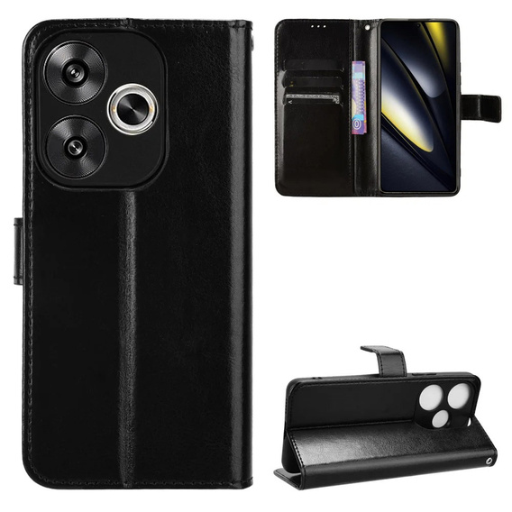 Flip case for Xiaomi Poco F6, Crazy Horse Wallet, black