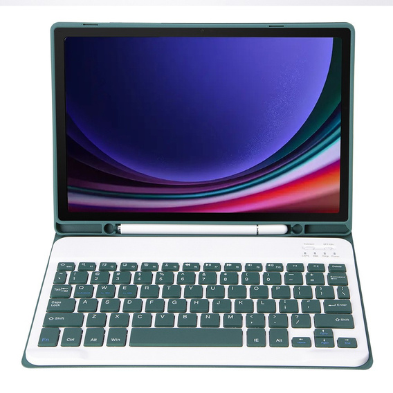 Case + keyboard Samsung Galaxy Tab S9, Leather Pen Slot, dark green