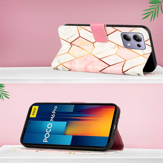 Flip case for Xiaomi Redmi Note 13 Pro 4G / Xiaomi Redmi Note 14S / Xiaomi Poco M6 Pro 4G, Wallet, Marble pink