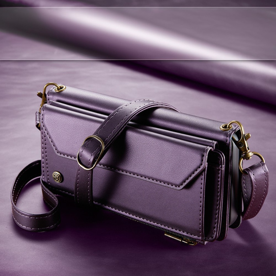 Case CASEME for Samsung Galaxy A56 5G, RFID Leather Wallet, with shoulder strap, purple