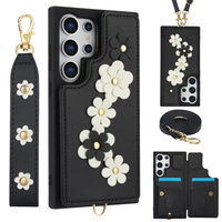 Case for Samsung Galaxy S25 Ultra, Leather Flower Card Slot, black
