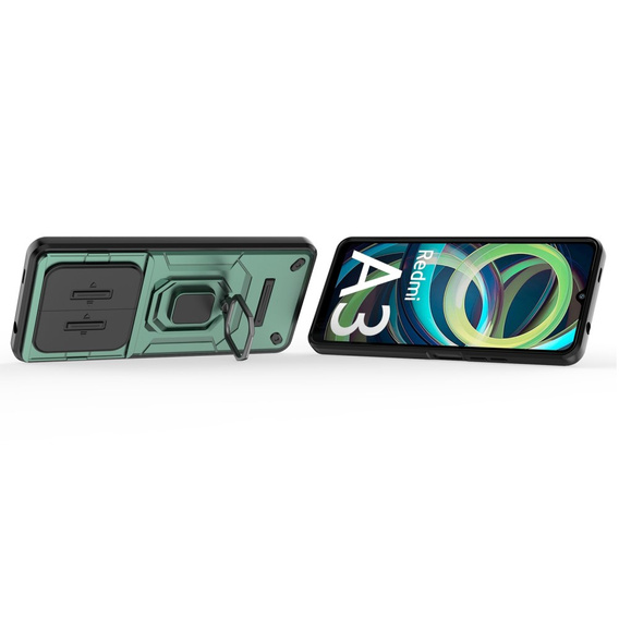 Case for Xiaomi Redmi A3, KickStand Camera Lens, green