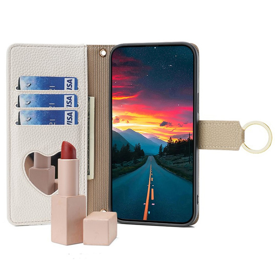 Flip case for Motorola Edge 40 Neo 5G, Wallet Zipper Pocket, with mirror, white
