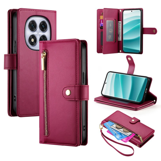 Flip case for Xiaomi Redmi Note 14 Pro 5G / Poco X7 5G, Wallet Zipper Pocket, red
