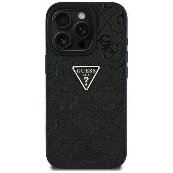 Guess Grained Hot Stamp 4G Triangle Metal Case for iPhone 16 Pro Max