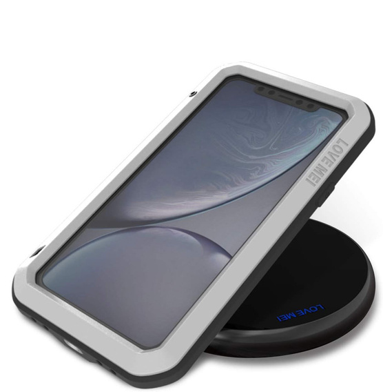 Love Mei Case for iPhone 11, armored with glass, silver
