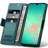 Case for Samsung Galaxy A26, ERBORD Glossy Litchi, wallet with flap, green