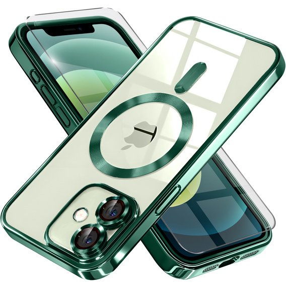 Case for iPhone 12, Electro MagSafe, green + Screen Glass