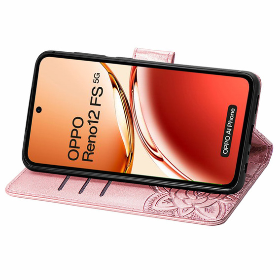 Flip case for Oppo Reno 12FS / 12F, Butterfly, pink rose gold