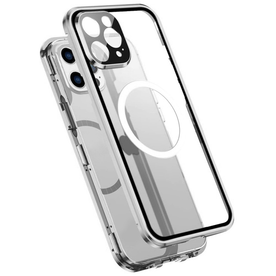 Magnetic Dual Glass MagSafe case for iPhone 14 Pro, silver