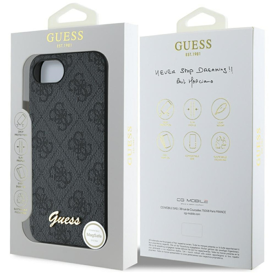 GUESS Case for iPhone 16E, 4G Metal Gold Logo, black