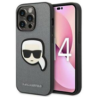 Karl Lagerfeld Case for iPhone 14 Pro, Saffiano Karl's Head Patch, silver