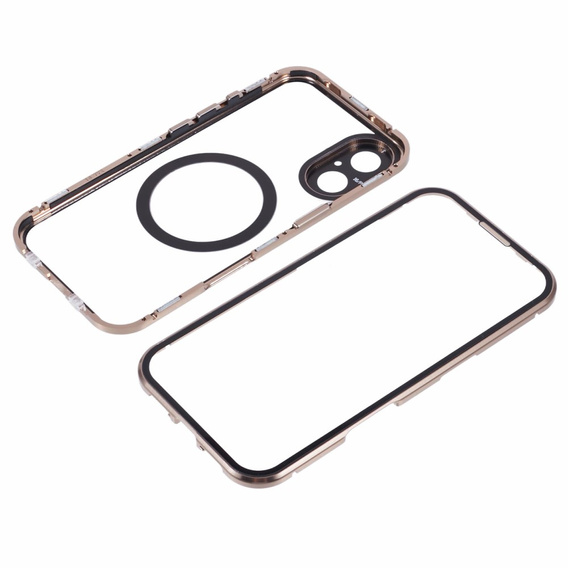 Magnetic Dual Glass MagSafe case for iPhone 16, gold