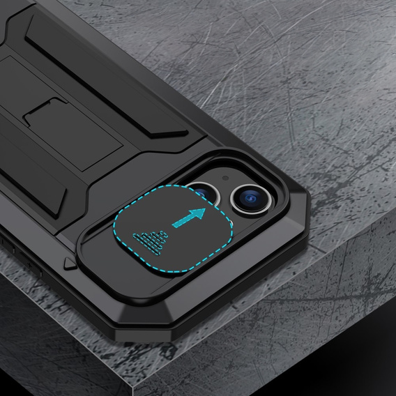 Case for iPhone 15 Plus, R-JUST CamShield Slide, armoured, black