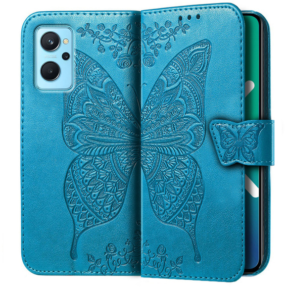 Flip case for Realme 9i / Oppo A96, Butterfly, blue