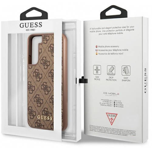GUESS Case for Samsung Galaxy S23, 4G Metal Gold Logo, brown