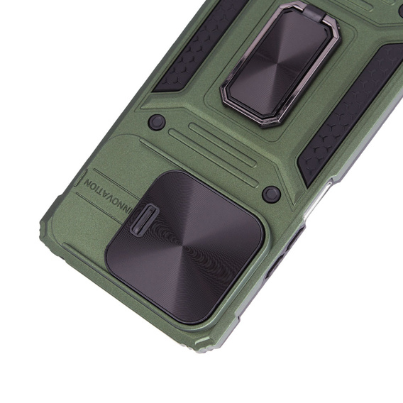 Armored Case for Xiaomi Redmi Note 13 5G, CamShield Slide, green + Tempered Glass 9H