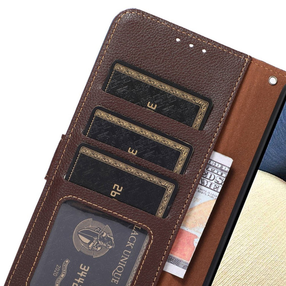 Flip case for OnePlus 12 5G, KHAZNEH RFID, brown / blue