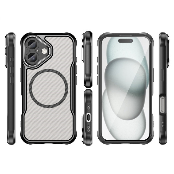 Case for iPhone 16, Fusion Hybrid Carbon, for MagSafe, black