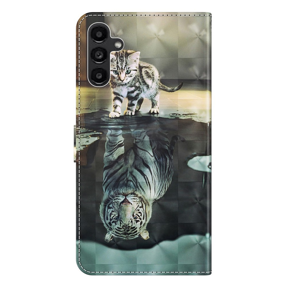 Flip case for Samsung Galaxy A14 4G/5G, Wallet, Cat & Tiger, grey