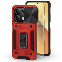 Armored Case for Xiaomi Redmi Note 13 5G, CamShield Slide, red + Tempered Glass 9H
