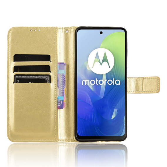 Flip case for Motorola Moto G24 / G24 Power / G04, Crazy Horse Wallet, gold