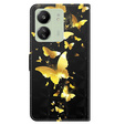 Flip case for Xiaomi Redmi 13C / Poco C65, Wallet, Butterflies gold
