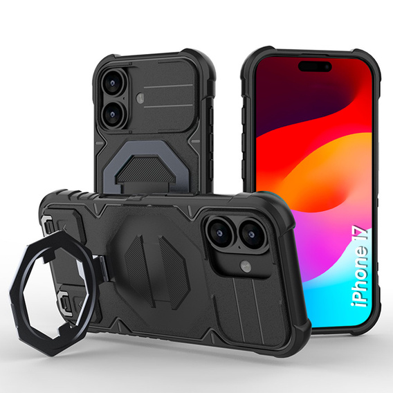 Case for iPhone 17, for MagSafe, armoured with stand, black