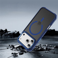 Matt Case for iPhone 17 Pro Max, armoured, for MagSafe, smoky with blue sides