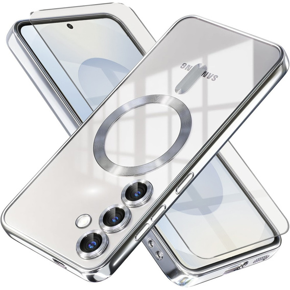Case for Samsung Galaxy S25+ Plus, Electro MagSafe, silver + Screen Glass