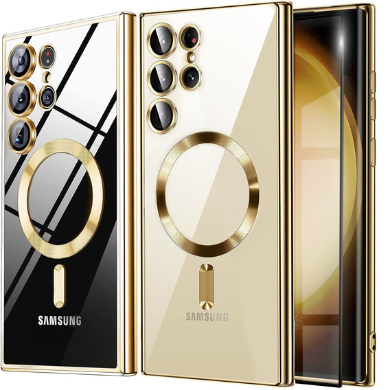 Case for Samsung Galaxy S24 Ultra, Electro MagSafe, gold + Full Glue Ceramic Glass