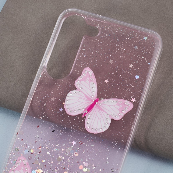 Case for Samsung Galaxy S24, Glitter Butterfly, pink