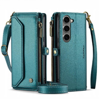 Case CASEME for Samsung Galaxy S24 FE, RFID Leather Wallet, with shoulder strap, green