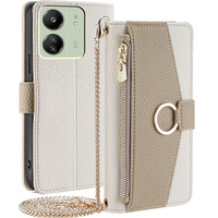 Flip case for Xiaomi Redmi 13C / Poco C65, Wallet Zipper Pocket, with mirror, white