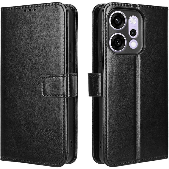 Flap case for Oppo Reno 14, textured Crazy Horse, black