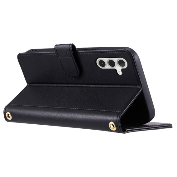 Flip case for Samsung Galaxy S25, Rhombus Crossbody Leather, black