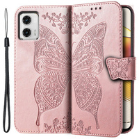 Flip case for Motorola Moto G73 5G, Butterfly, pink rose gold