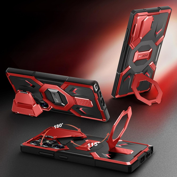 Case for Samsung Galaxy S25 Ultra Tongate MECH MagSafe Series - Red + 9H Tempered Glass