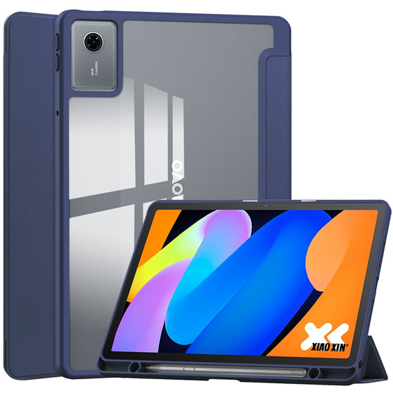 Case for Lenovo Idea Tab 11" 2025 TB336FU TB336ZU, with transparent back and stylus holder, navy blue