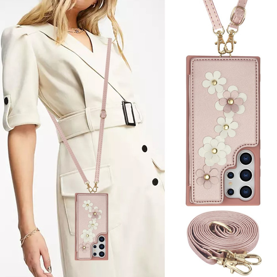 Case for Samsung Galaxy S25 Ultra, Leather Flower Card Slot, pink