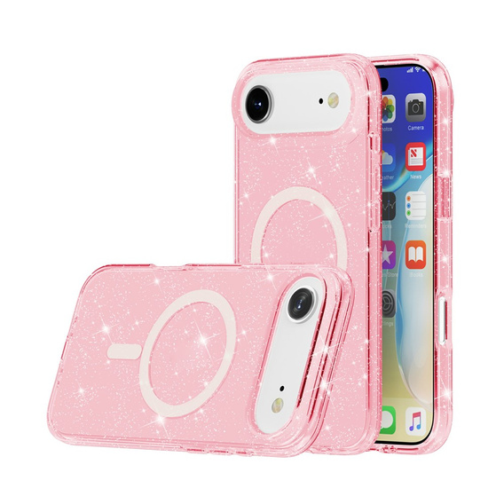 Case for iPhone Air, for MagSafe, glitter, translucent pink