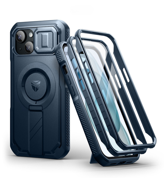 Armored case for iPhone 15, Dexnor CamProtect MagSafe, dark blue (Two frames)