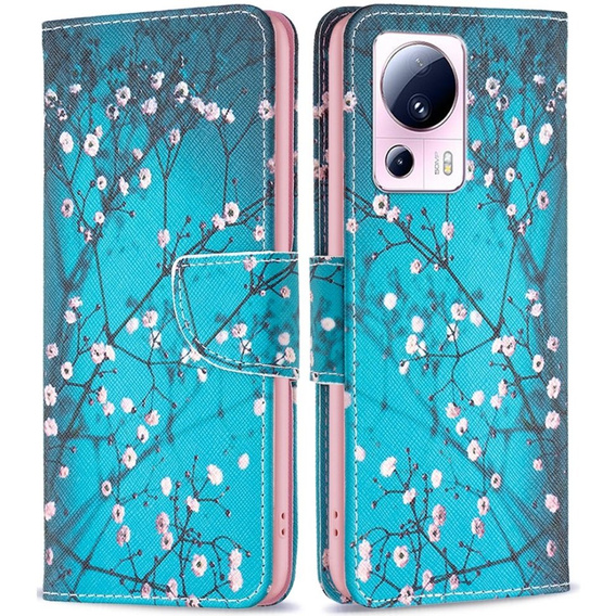 Flip case for Xiaomi 13 Lite, Wallet, sakura, blue