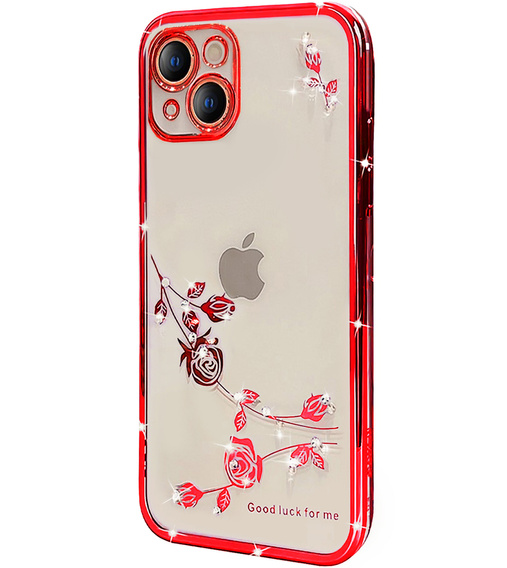 Case for iPhone 15 Plus, Glitter Flower, red