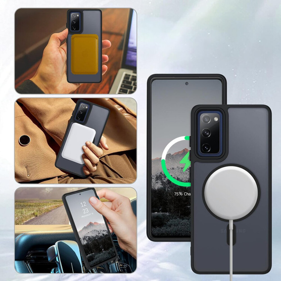 Case for Samsung Galaxy S20 FE, for MagSafe, ERBORD Matt Case, black + Screen Glass