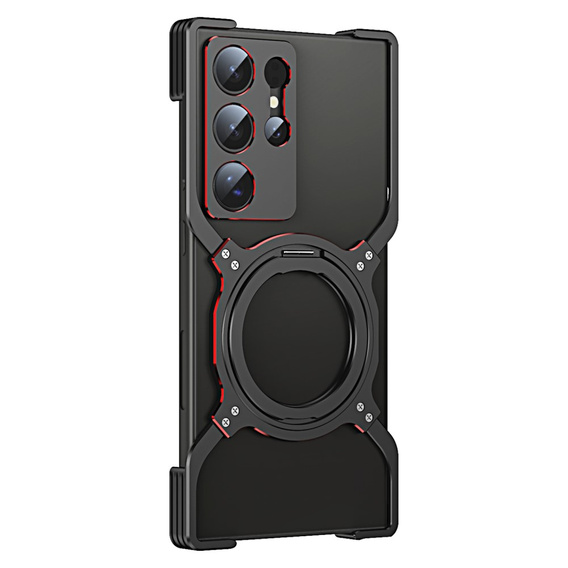 Case for Samsung Galaxy S24 Ultra, Kickstand Bumper, with lens cover, for MagSafe, black / red