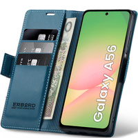 Case for Samsung Galaxy A56, ERBORD Glossy Litchi, wallet with flap, blue
