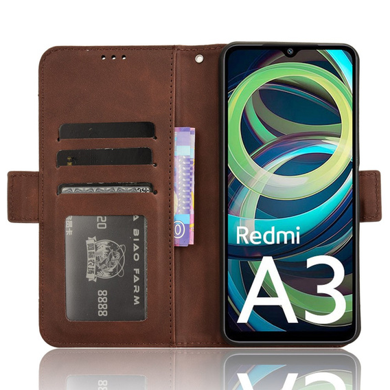 Flip case for Xiaomi Redmi A3, Card Slot, brown
